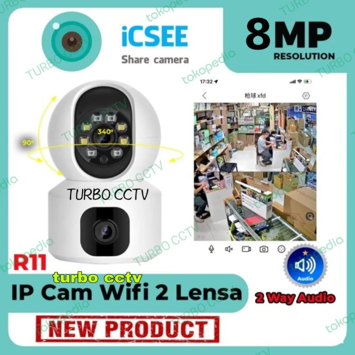 New Ip Camera Icsee 8MP Cctv Auto Tracking Dual Lens Cctv Wireless