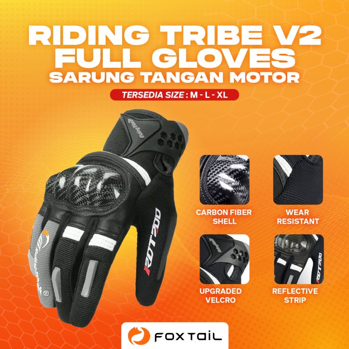 Foxtail Riding Tribe V2 Full Gloves Carbon Fiber Shell Sarung Tangan Motor Glove RidingTribe