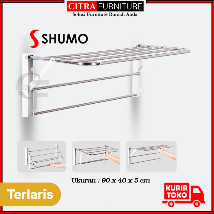 SHUMO Jemuran Handuk Dinding Stainless Osaka Series Jemuran Baju Lipat Kecil Kamar Mandi