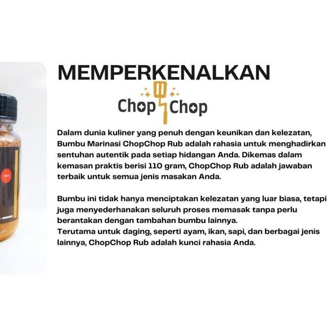

Chopchop Special Mix Rub Orinal Bumbu Marinasi Rendah Kalori 110gr Masakan Instan