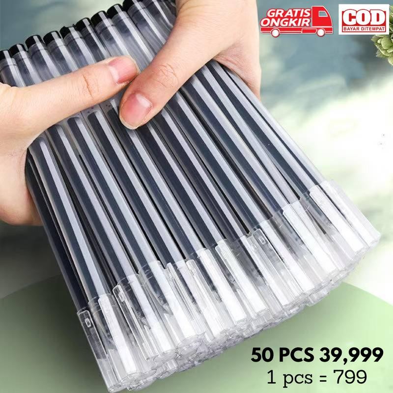 

(BISA COD) 50-100PCS Pena gel Berkapasitas Besar, Jarum Tabung, Pena Air Karbon 0,5mm, Pena Ujian