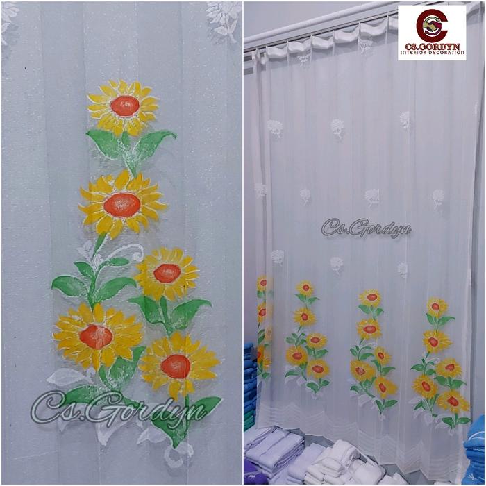 murah- Gorden Vitrase Vitrace motif Bunga Matahari puring Gorden pintu Jendela minimalis