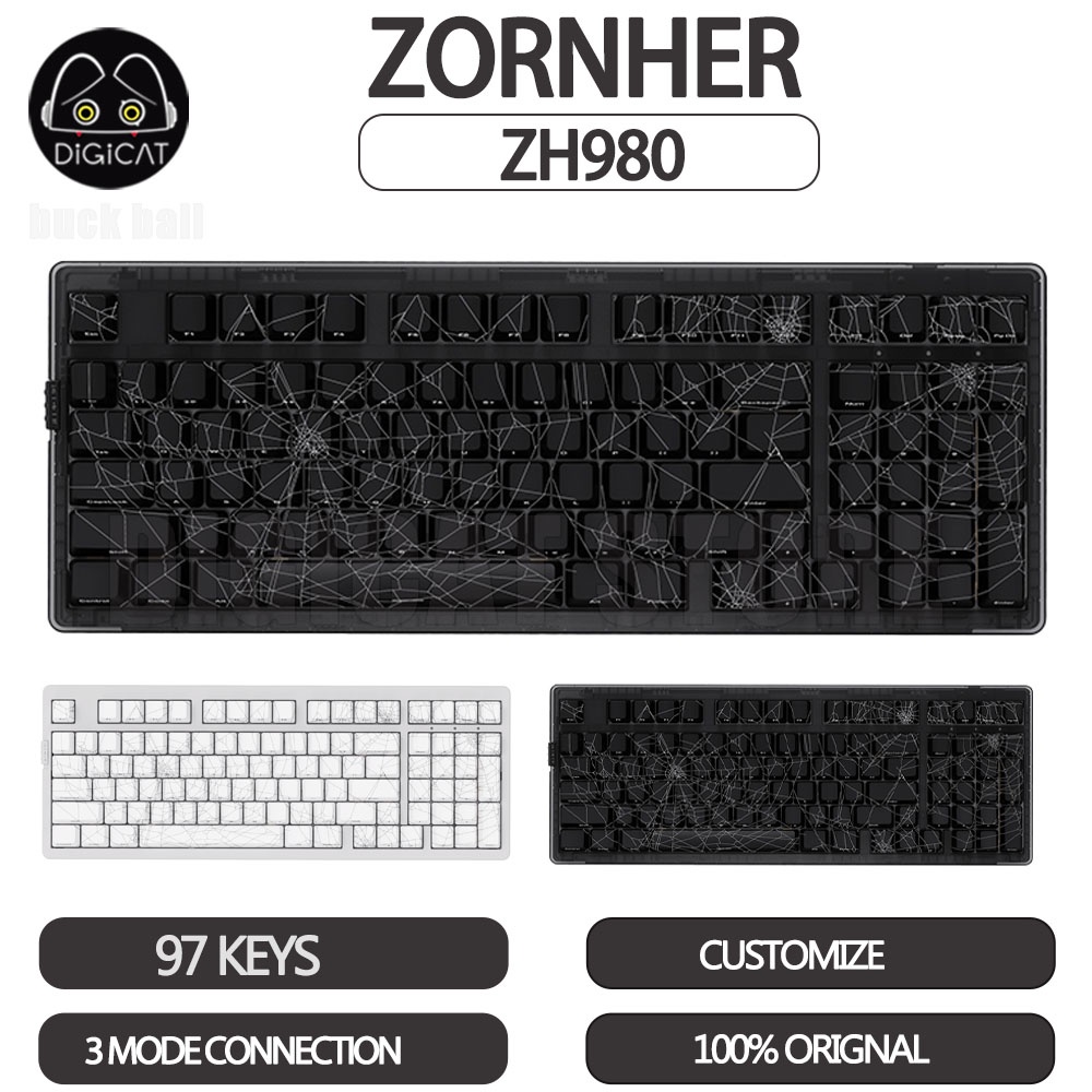 Zornher Zuohe Zh980 Spider Web Mechanical Keyboard 3Mode Wireless Gaming Keyboards Rgb Hot Swap