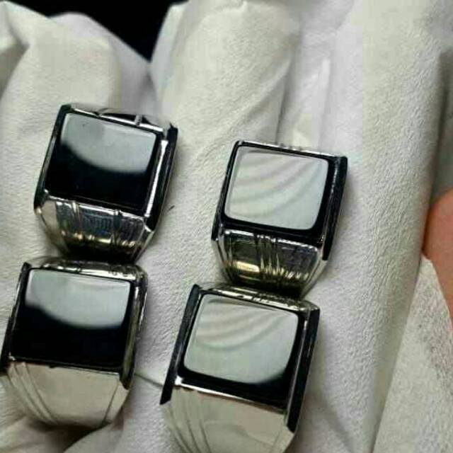 UM1 Batu cicin Black Onyx kotak ring monel