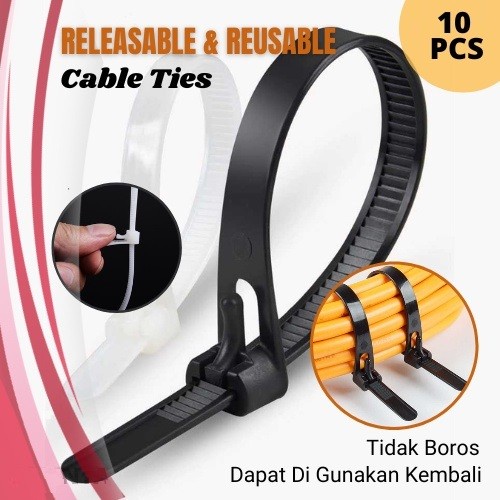 

Kabel Ties REUSABLE 10 PCS Panjang 150/200/400mm Cable Organizer Zip Tie Releasable Nylon Buka