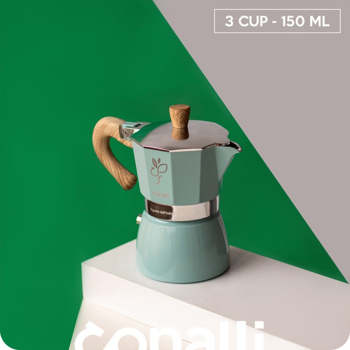 

Mokapot 3 Cup 150ml - Moka Pot Coffee Maker Conalli Biru Wood Handle
