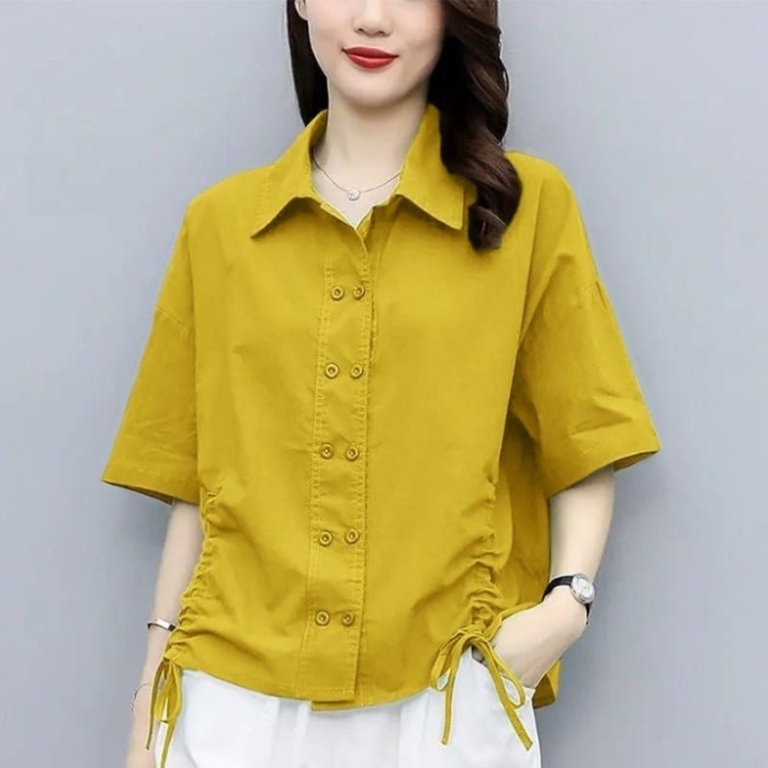 C8P WK KEMEJA POLOS WANITA BIG SIZE LD. 110 BAJU ATASAN KERAH LENGAN PENDEK MERAH HIJAU PUTIH HITAM