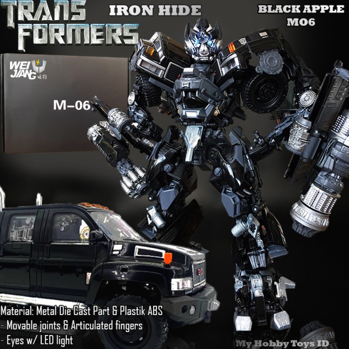 SALE 100% ORIGINAL WEIJIANG BLACK APPLE M06 ROBOT TRANSFORMERS IRONHIDE TRANSFORM MOBIL JEEP PICKUP