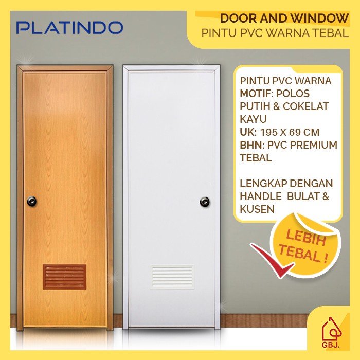 PINTU PVC PREMIUM TEBAL KAMAR MANDI POLOS / URAT KAYU + HANDLE + KUSEN
