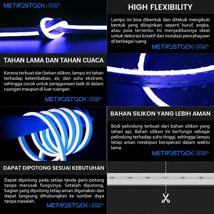 Lampu Led Neon Flex Biru 220V Waterproof Lampu Tempel Dinding Kamar Tidur Aesthetic Lampu Selang