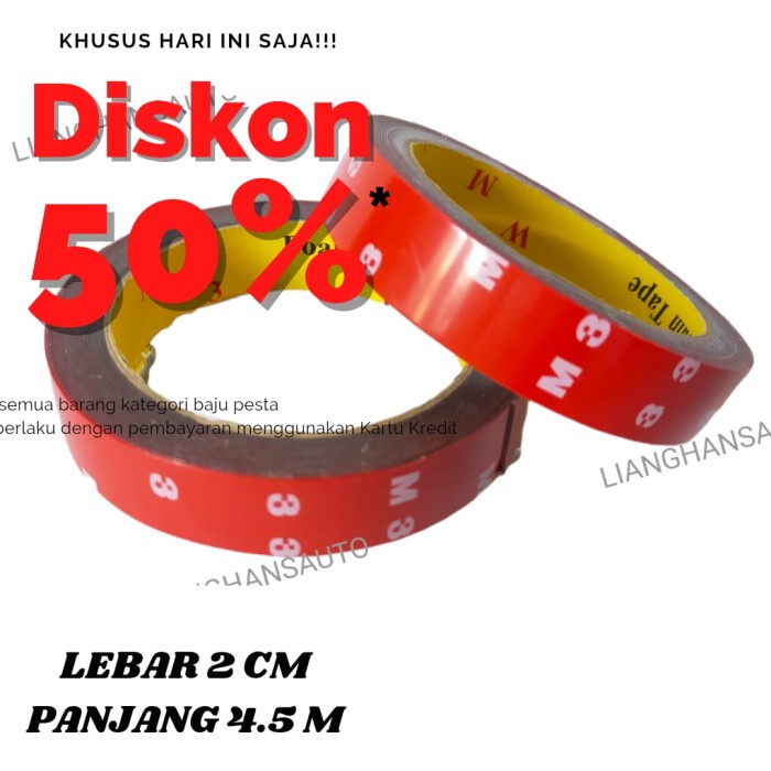 

New DOBLE TAPE 3M MERAH FOAM PE LEM BOLAK BALIK 20MM X 4 METER