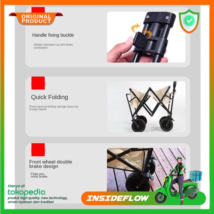 Troli Gerobak Dorong Boot Camp Trolley Oxford Portable Lipat Outdoor