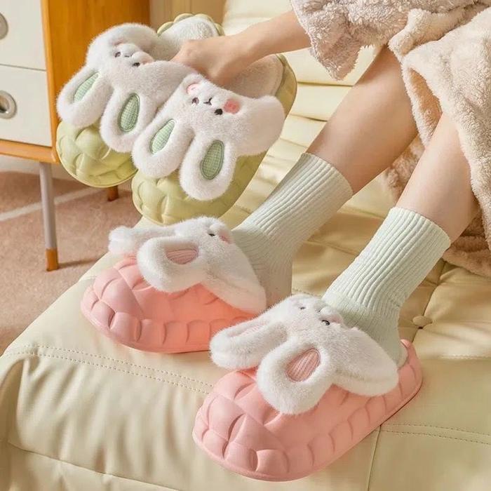 MIISOO Sandal Wanita Sandal Bulu Boneka Lucu/Sandal Premium Bulu Halus/Sandal Rumah Kelinci Rabbit