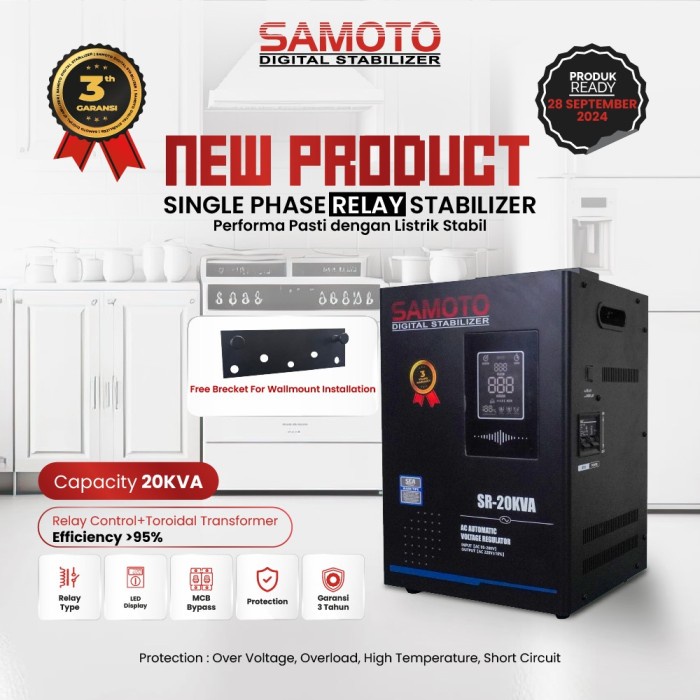 Ready Digital Stabilizer Samoto Stavol Listrik Single Phase 20000VA AVR Relay Type 20KVA - SR20000VA