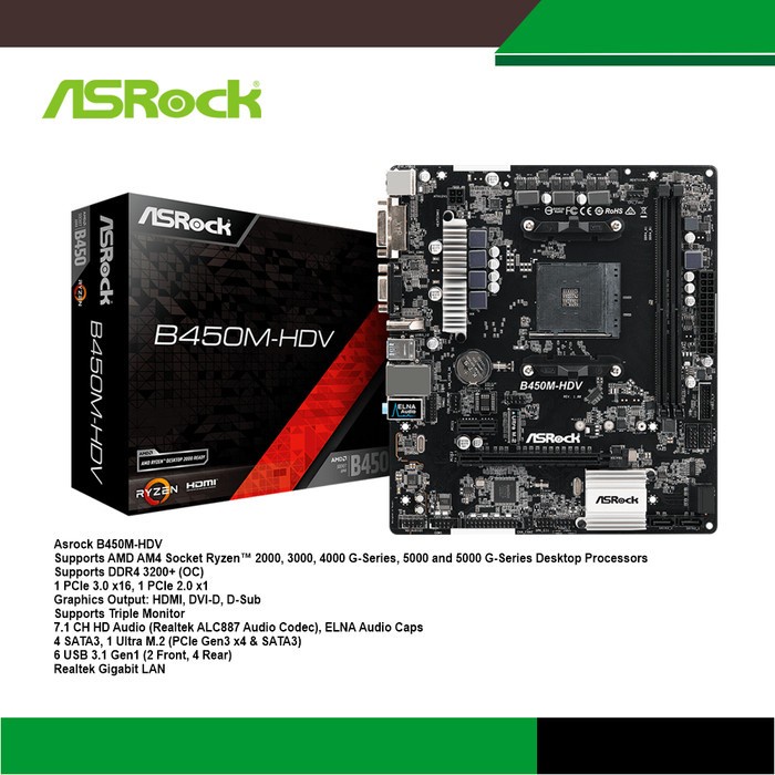 Ready ASROCK B450M-HDV Motherboard AMD Ryzen