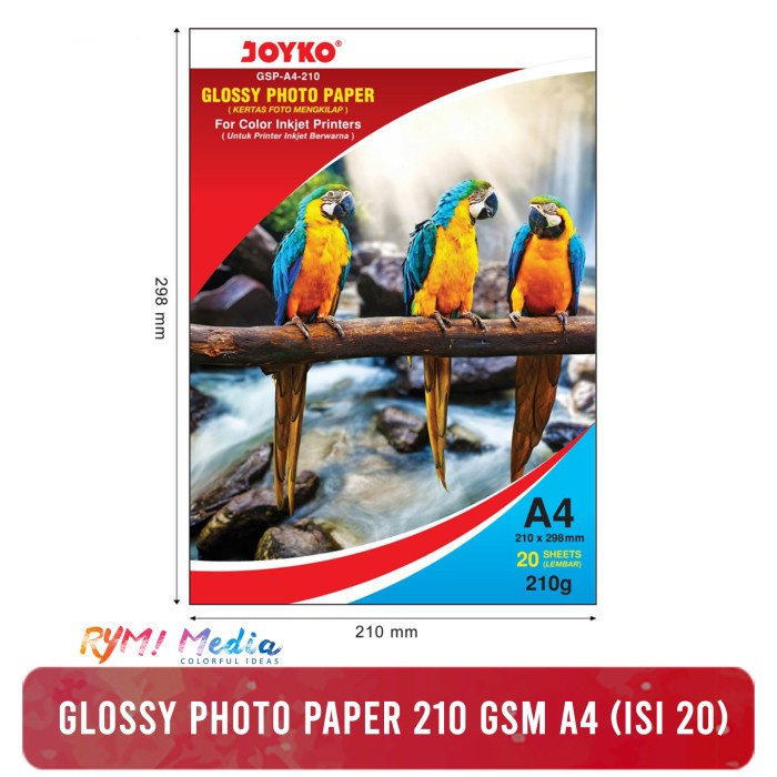 

New Kertas Foto Glossy 210 gsm A4 isi 20 / Photo Paper Tebal SINGLE JOYKO