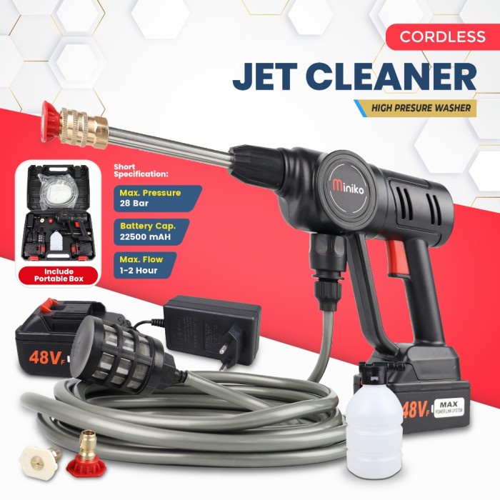 Jet Cleaner Cordless 21Volt,48Volt Dan 96Volt Set Alat Cuci Motor Dan Mobil Miniko