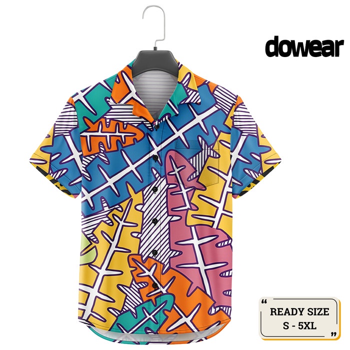 Navero-Dowear Baju Shirt Kemeja Pria Wanita Motif Printing Pantai Lengan Pendek Premium DAUN