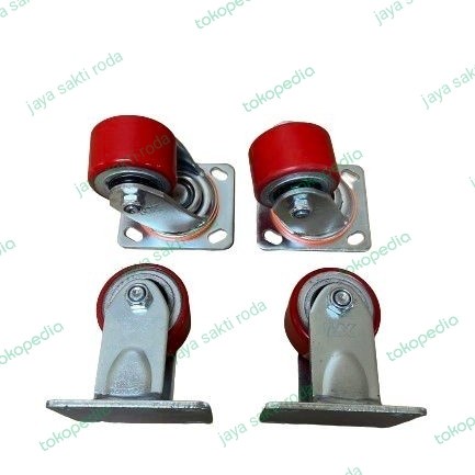 Ready Roda Pu Merah Heavy Duty 3 Inch ( 2 Hidup + 2 Mati )
