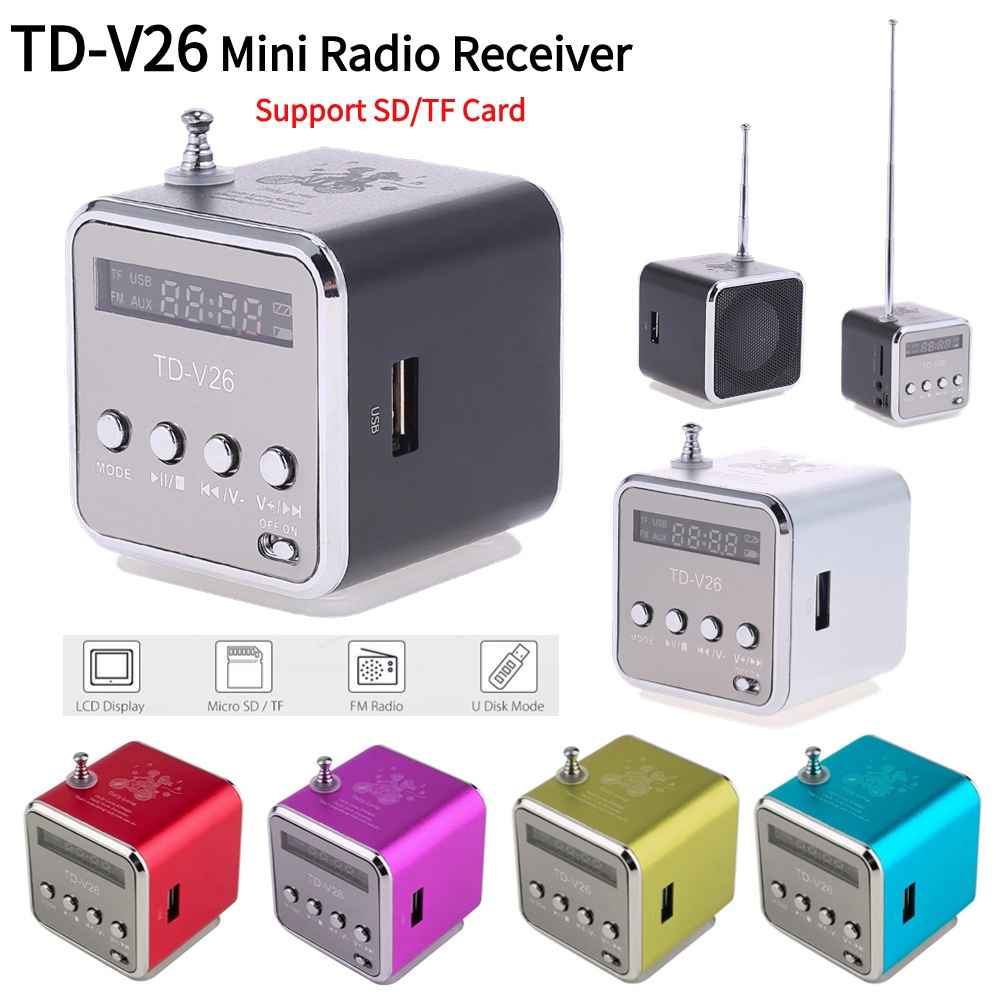 Portable TD-V26 Digital FM Radio Wireless Speaker Mini FM Radio Receiver LCD Display Stereo Loudspea