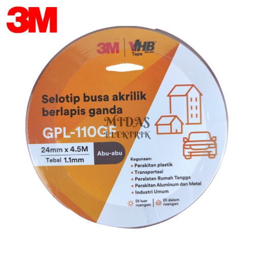 

TERBARU Lakban Selotip Perekat Busa Akrilik Double Tape Foam 3M VHB GPL-110GF 24 mm X 4.5 m 1 Inch