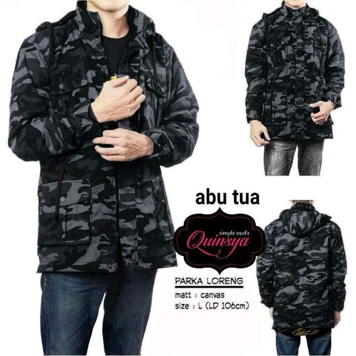 jaket parka loreng hitam abu bahan kanvas bisa bayar di tempat Pria Canvas Tebal Distro Keren Dewasa