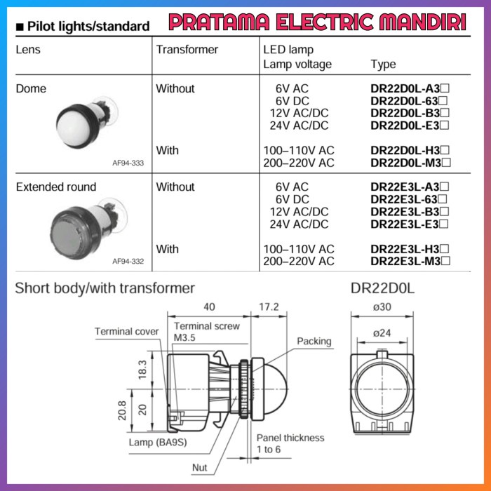 FUJI Pilot Lamp DR22DOL-E3R DR22DOL-E3Y DR22DOL-E3G DR22DOL-E3W
