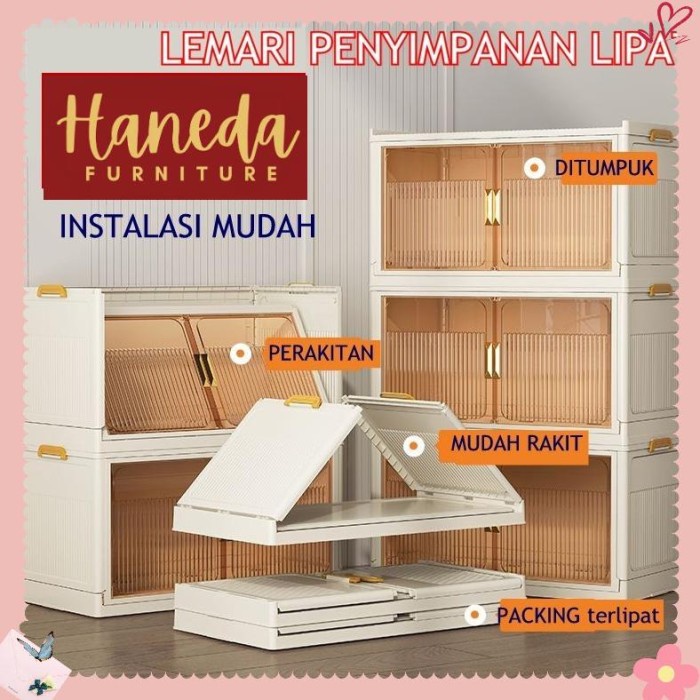 HANEDA Lemari Plastik Lipat Susun jumbo 135Liter 70cm x 50 cm x 40 cm Rak Buku Serbaguna/Rak Kabinet