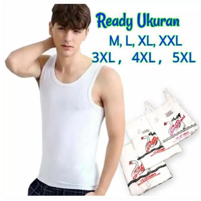 SINGLET KAOS MERK SWAN BRAND UKURAN 34-48 ORIGINALNYA IMPORT CHINA Pria Putih Hitam -AmanahJaminan