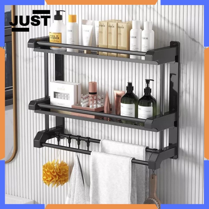 RAK SABUN HANDUK SUSUN KAMAR MANDI TEMPAT PENYIMPANAN SERBAGUNA HITAM