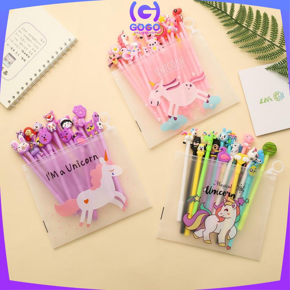 

GOGO-A15 Pulpen Gel Karakter Lucu Set Isi 20PCS Pena FREE Zipper Pouch Tempat Pensil Transparan