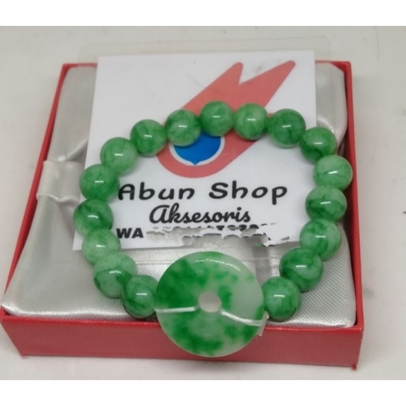 Gelang Batu Burma Bandul Giok Donat