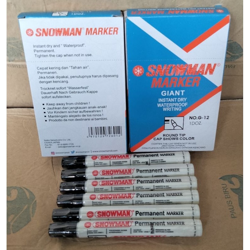 

Spidol snowman permanent spidol permanen hitam warna hitam isi 12pcs/box g-12 G-12 Dw05