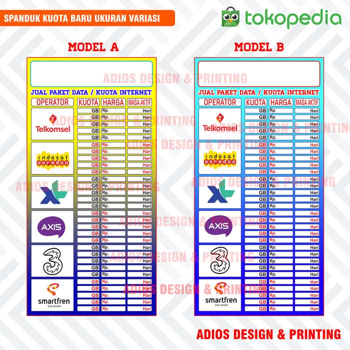 Mntb" Spanduk Pulsa Banner Tabel Harga Kuota Baru Ukuran Variasi
