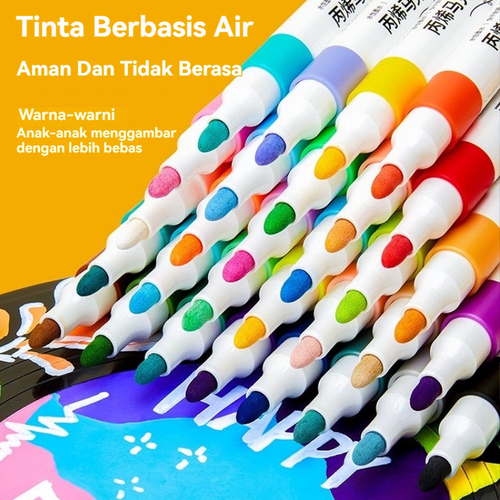 

Spidol Akrilik Set Spidol Warna 48/60 Spidol Warna Siswa Seni Lukis DIY Tahan Air Pena Warna Cepat