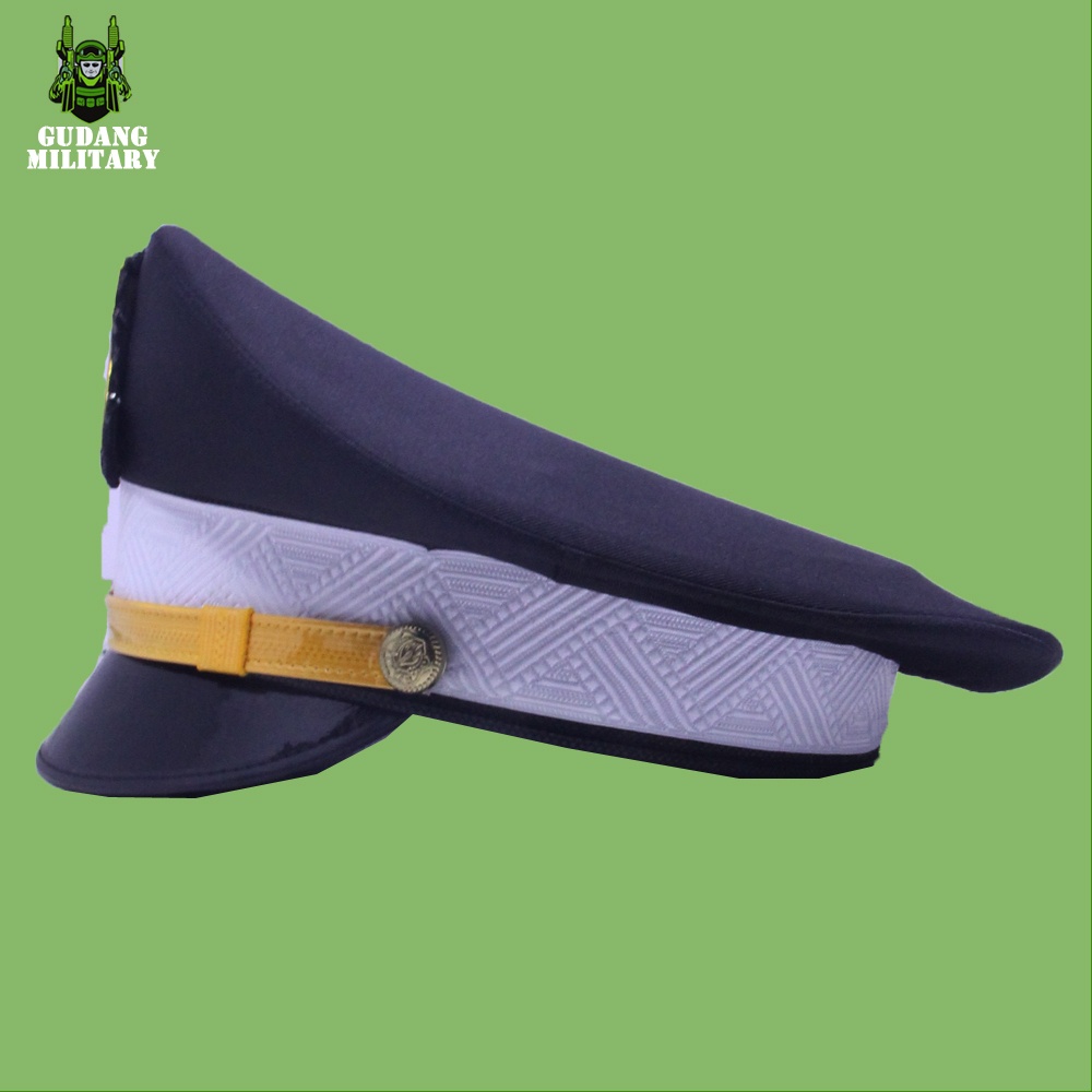 Topi Pet Security Pria Weban Motif Lis Hitam Kuning Putih Aksess Seragam Security