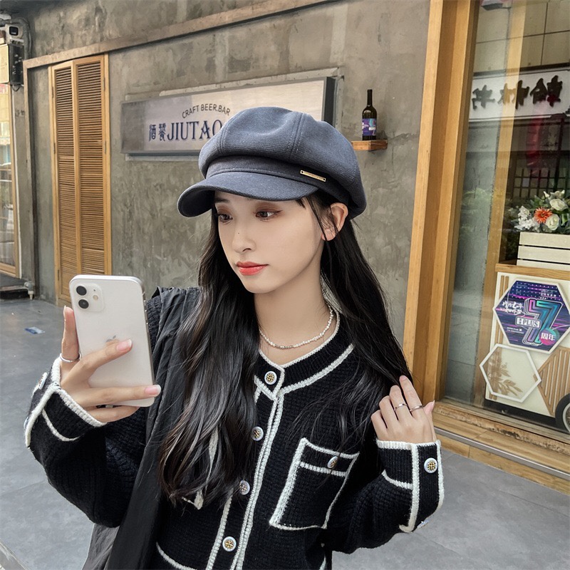 Topi Baret Oktagonal Gaya Korea/Inggris Untuk Wanita /Topi Fashion Kekinian Wanita