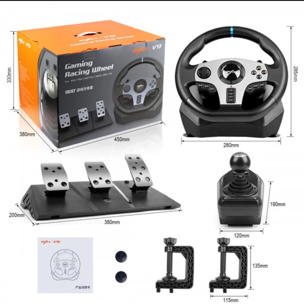Stir PXN V9 GEN 1 & GEN 2 Steering Wheel Clutch Shifter Mirip Logitech G29 PC PS3 PS4 XBOX ONE