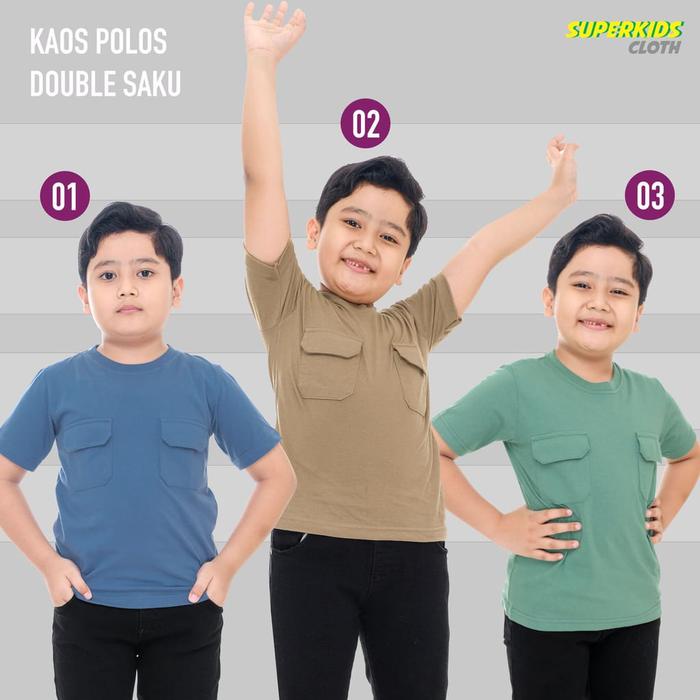 Boybi- KAOS ANAK COWOK POLOS SAKU DUA SUPERKIDS 1 - 11 TAHUN