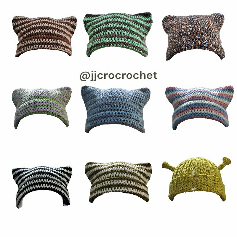 striped cat ear beanie crochet