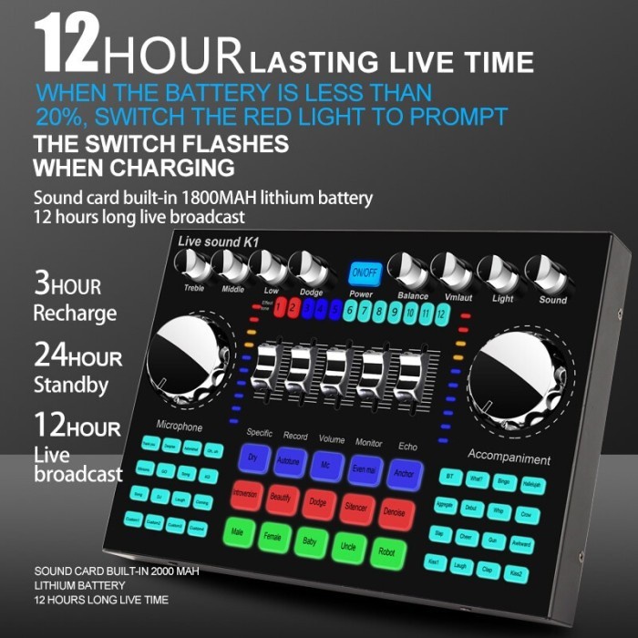 [Expert] Sound card K1 Live Audio Mixer SoundCard Bluetooth Recording Broadcast