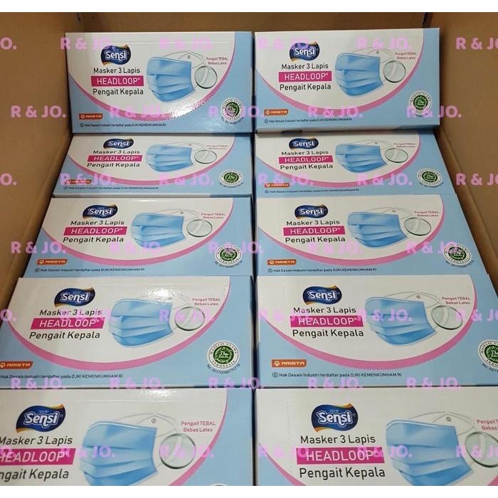 Masker Sensi Hijab Headloop Isi 40 Pcs 3Ply Warna Putih