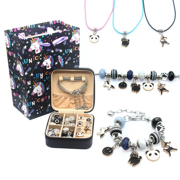 DISKON 66PCS CHARM BRACELET MAKING KIT, CRYSTAL JEWELRY MAKING KIT DIY BEADED JEWELLERY CHARMS FOR