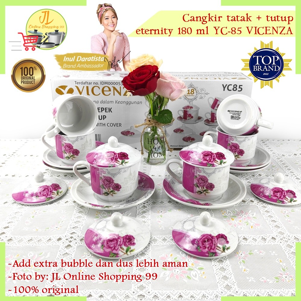 Terlaris VICENZA cangkir set 6 pasang motif eternity + tutup / tea set cup and saucer porcelain