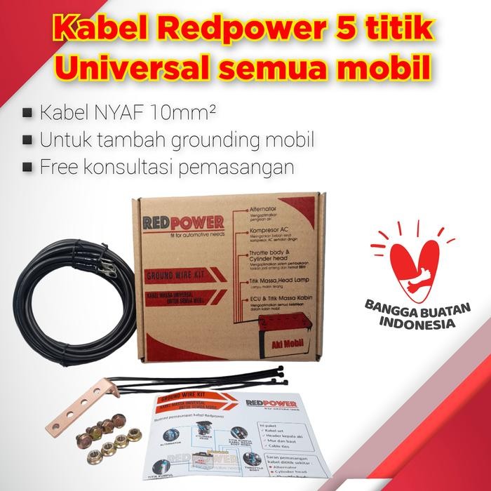Redpower Kabel Grounding Mobil Nyaf 10Mm Hitam 5 Titik