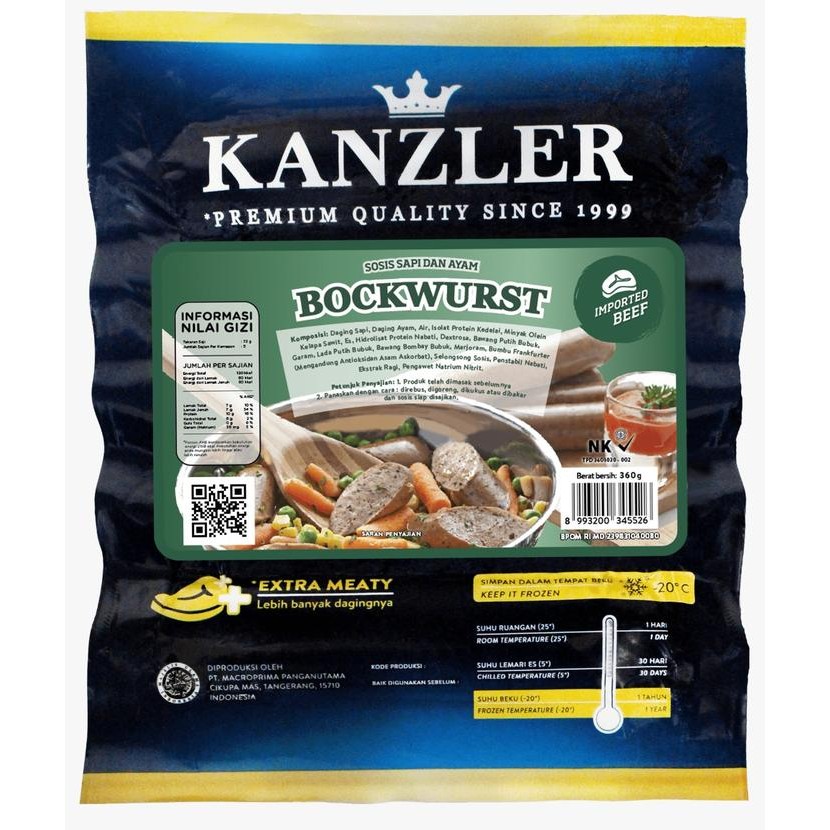 

Kirim,HariYgSama- BOCKWURST SAUSAGE KANZLER 360GR / 5PCS SOSIS SAPI HALAL