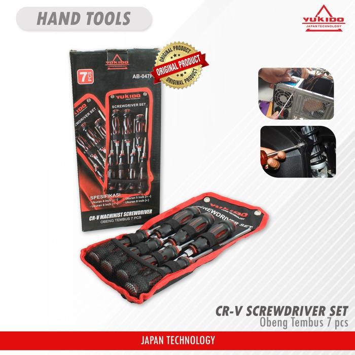 MIRAI - YUKIDO OBENG TEMBUS 7 PCS SCREWDRIVER GO THRU 7 PCS OBENG KETOK PLUS MINUS MULTIFUNGSI