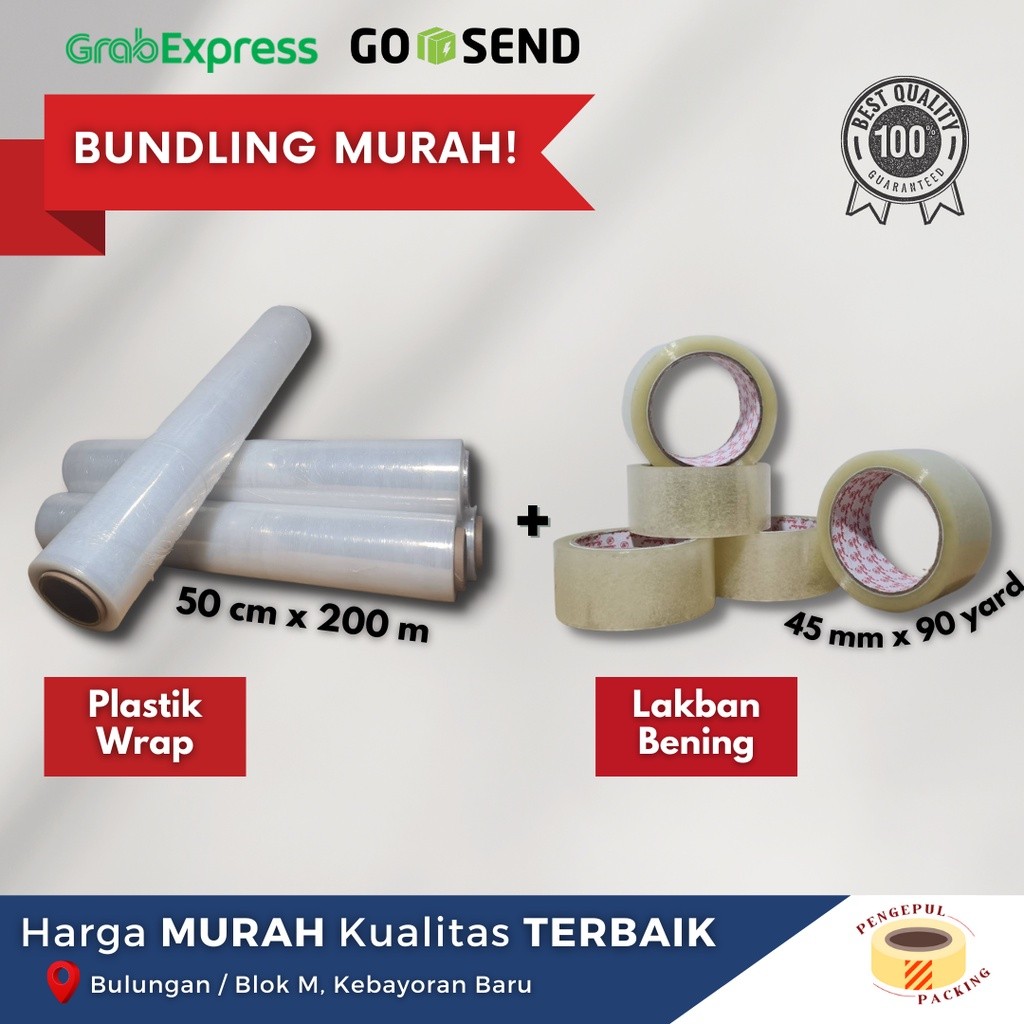 

BUNDLING MURAH STRECH FILM 50CM X 200M + LAKBAN BENING 6 PCS