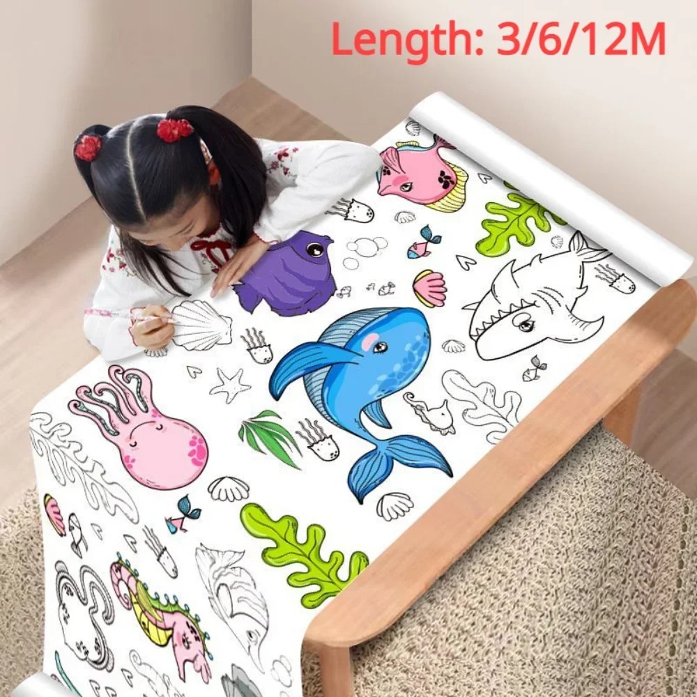 

12/6/3M Children'S Drawing Roll Diy Graffiti Scroll Color Filling Paper Painting Coloring Paper Roll