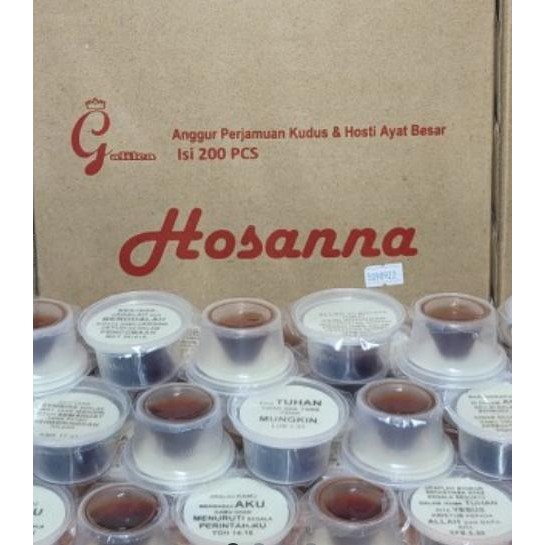 

HOSTI AYAT BESAR & ANGGUR PERJAMUAN 1 DUS isi 200cup merk "HOSANNA